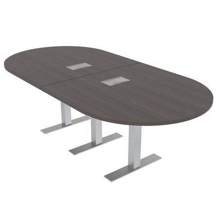 SKUTCHI DESIGNS 8Ft Racetrack Meeting Table with Metal T Legs, 2 Power And Data, 8 Person Table, Black Oak HAR-RAC-46X92-T-ELEC-XD1025